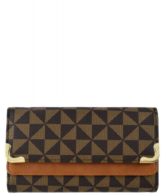 PM Monogram Tri-fold Clutch Cell Phone Wallet PM016 COFFEE